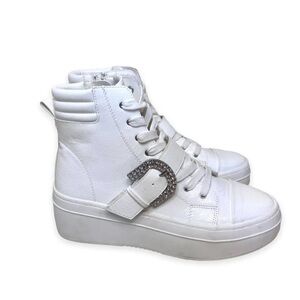 Gianni Bini Kophie white platform high top sneaker rhinestone buckle zip up 7.5